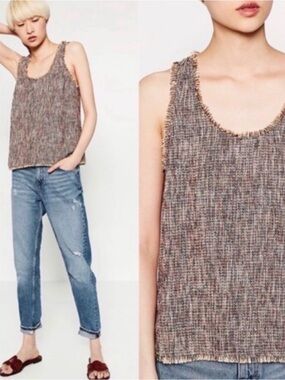 Zara Tweed Fringe Tank Top